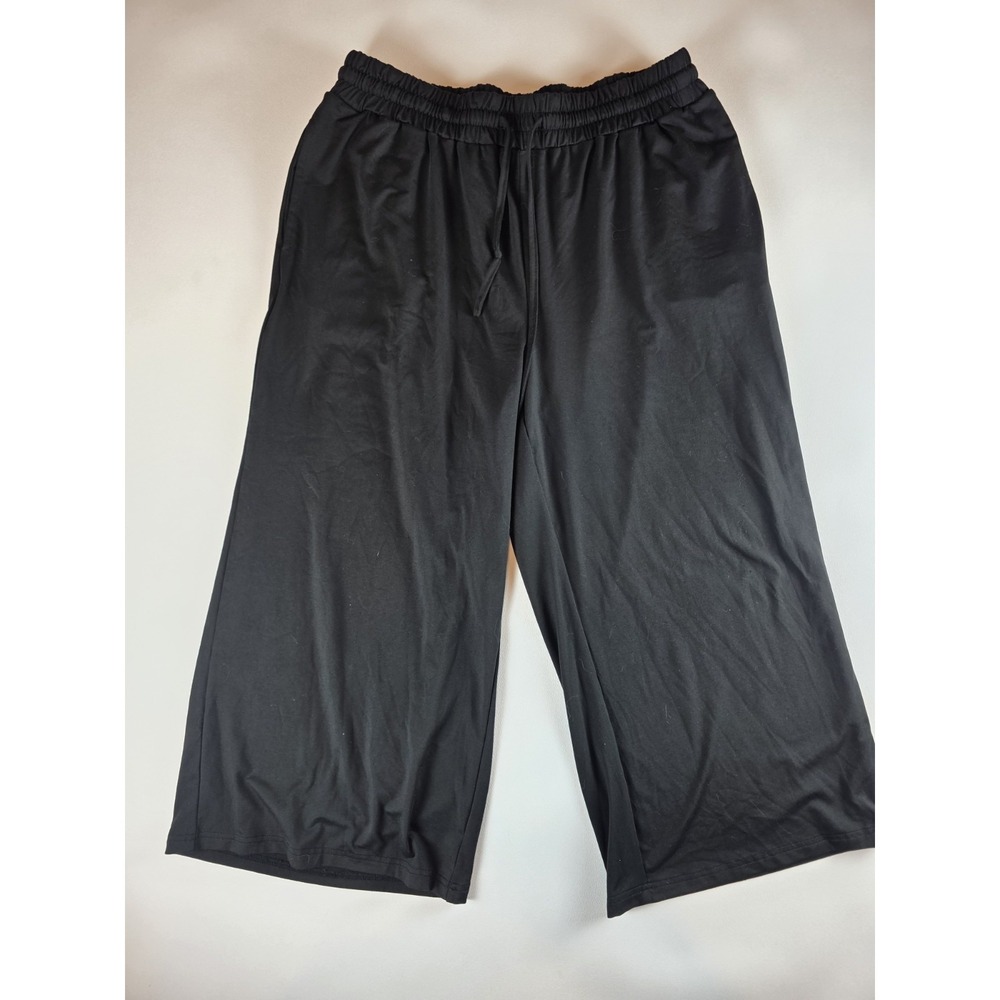 Tarse Wide Leg Lounge Pants Womens XL Black Drawstring Comfortable Gauchos